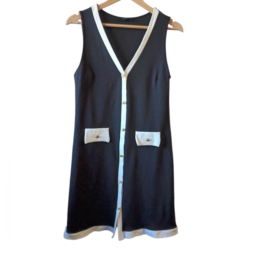 Saints 21 Sleeveless Button-Down Dress classy Evening Large Black Gold Buttons